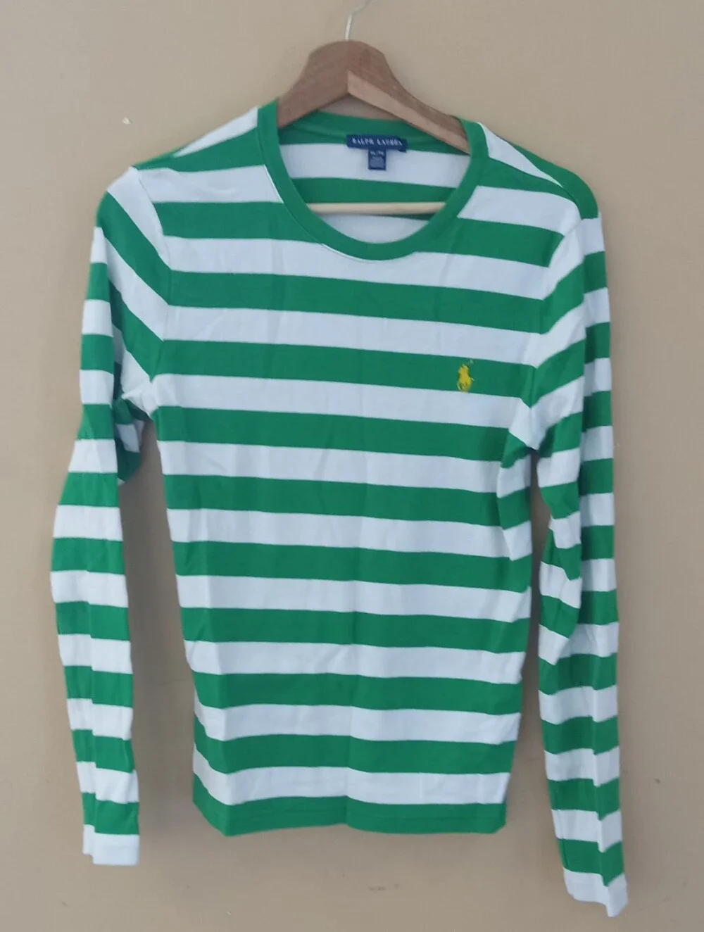 Ralph Lauren Green and White Striped Shirt Girls XL